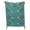 Decorative embroidered blue cotton throw