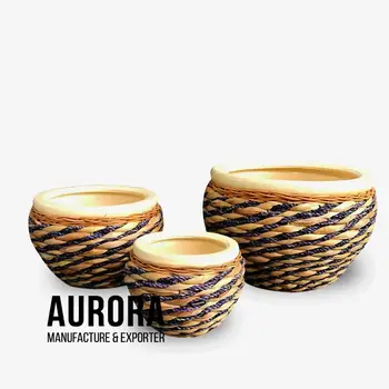 Ceramic Flower Pots And Planter With Water Hyacinth Dyed Blue Rattan Indoor Outdoor Mini Decorative Be Ceramic Flower Pots And Planter With Water Hyacinth Dyed Blue Rattan Indoor Outdoor Mini Decorative Be