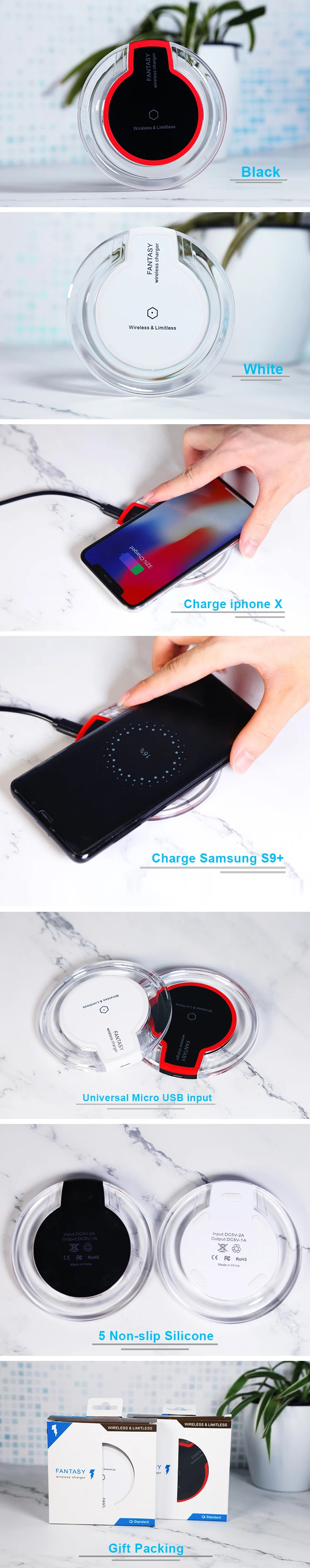 Universal QI wireless charger New Ultra-Thin Crystal K9 5W Wireless Charging for mobile UUTEK