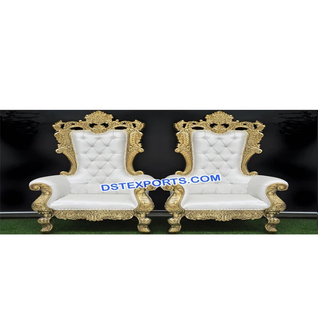 Latest Design Wedding Bollywood Chairs 2018, Golden Carved Wedding Chairs Set, Latest Wedding Bride Groom Chairs Set