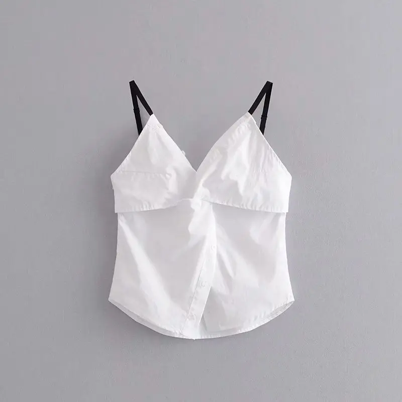 White V-neck cross neck hanging loose clothing vest top for women