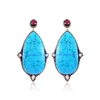 Turquoise Ruby Pave Diamond Silver Drop Earrings
