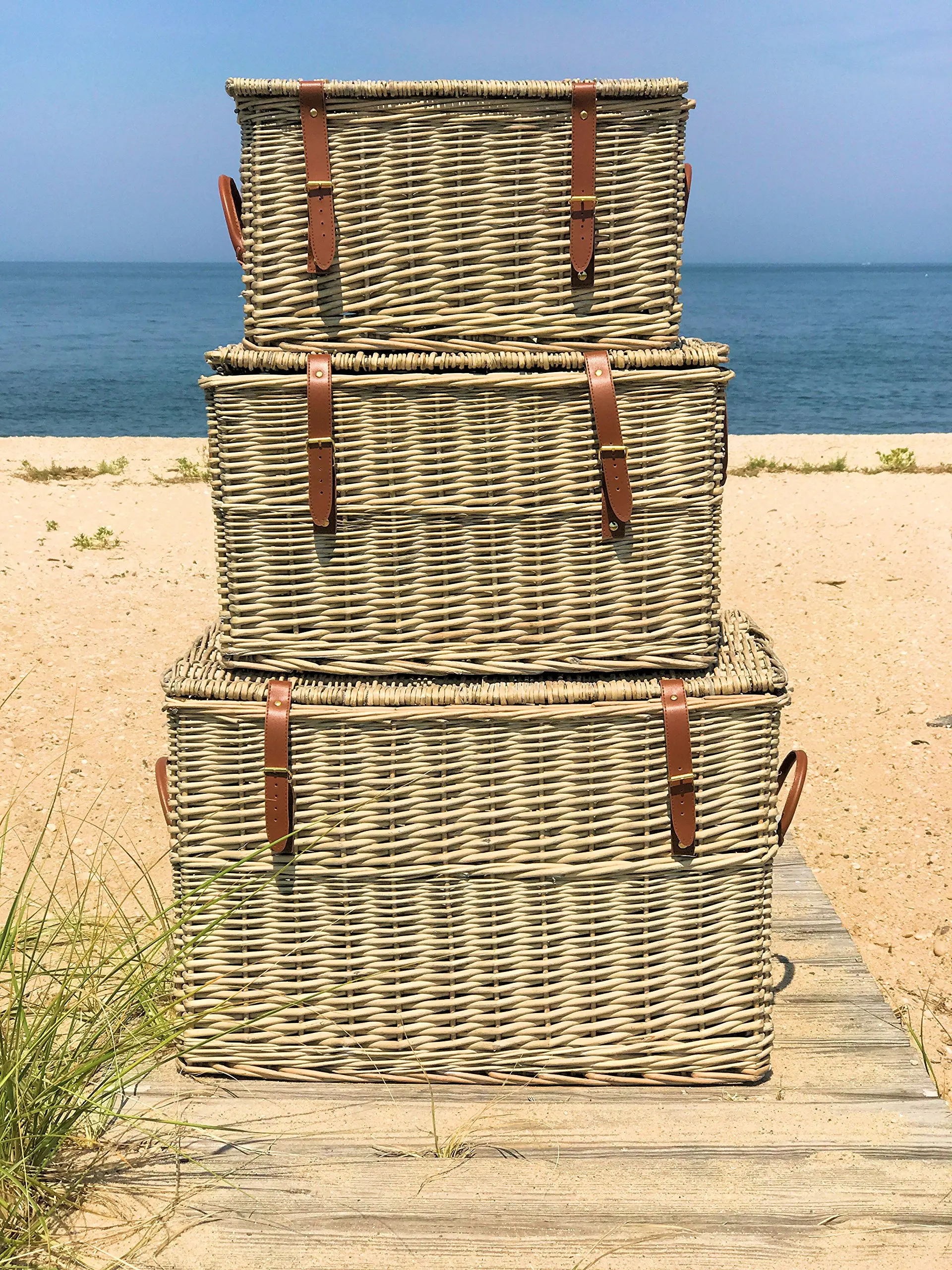 Buy The Cape Cod Wicker Trunks, Set of 3, Faux Leather