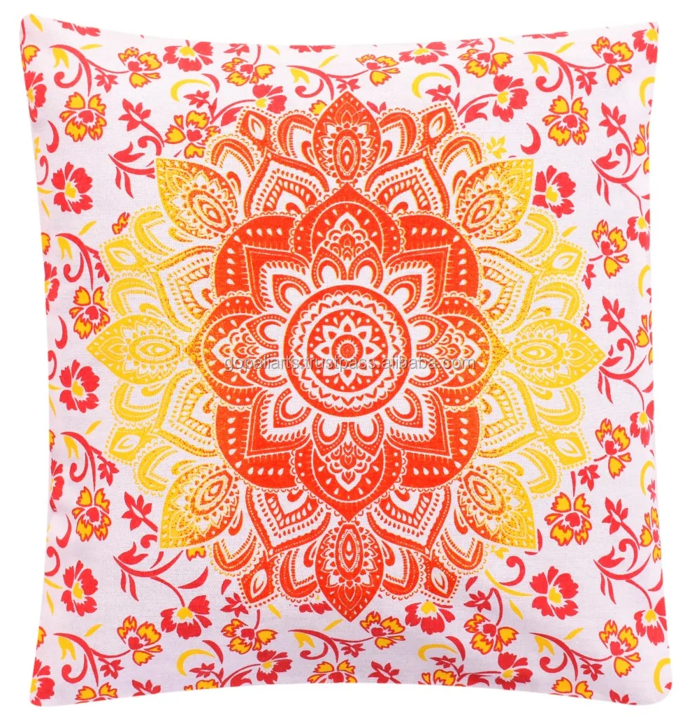 Handmade Indian Cotton Block Print Cushion Cover Floral Style