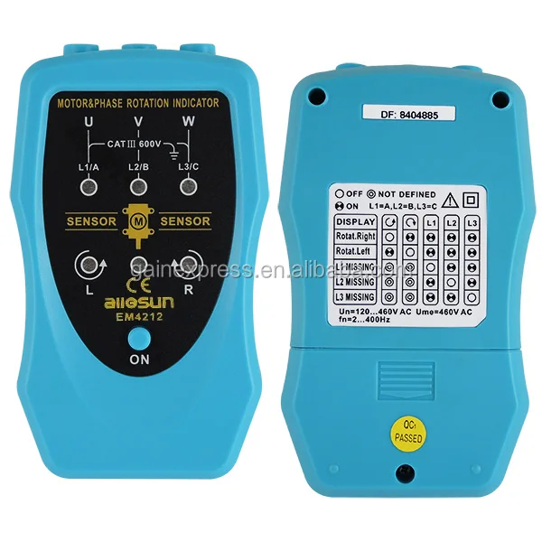 120~460VAC Portable 3 Phase Rotation Indicator & Motor Direction Meter Tester