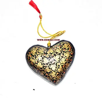 Christmas Ornament Paper Mache Hand Painted Wooden Black Heart