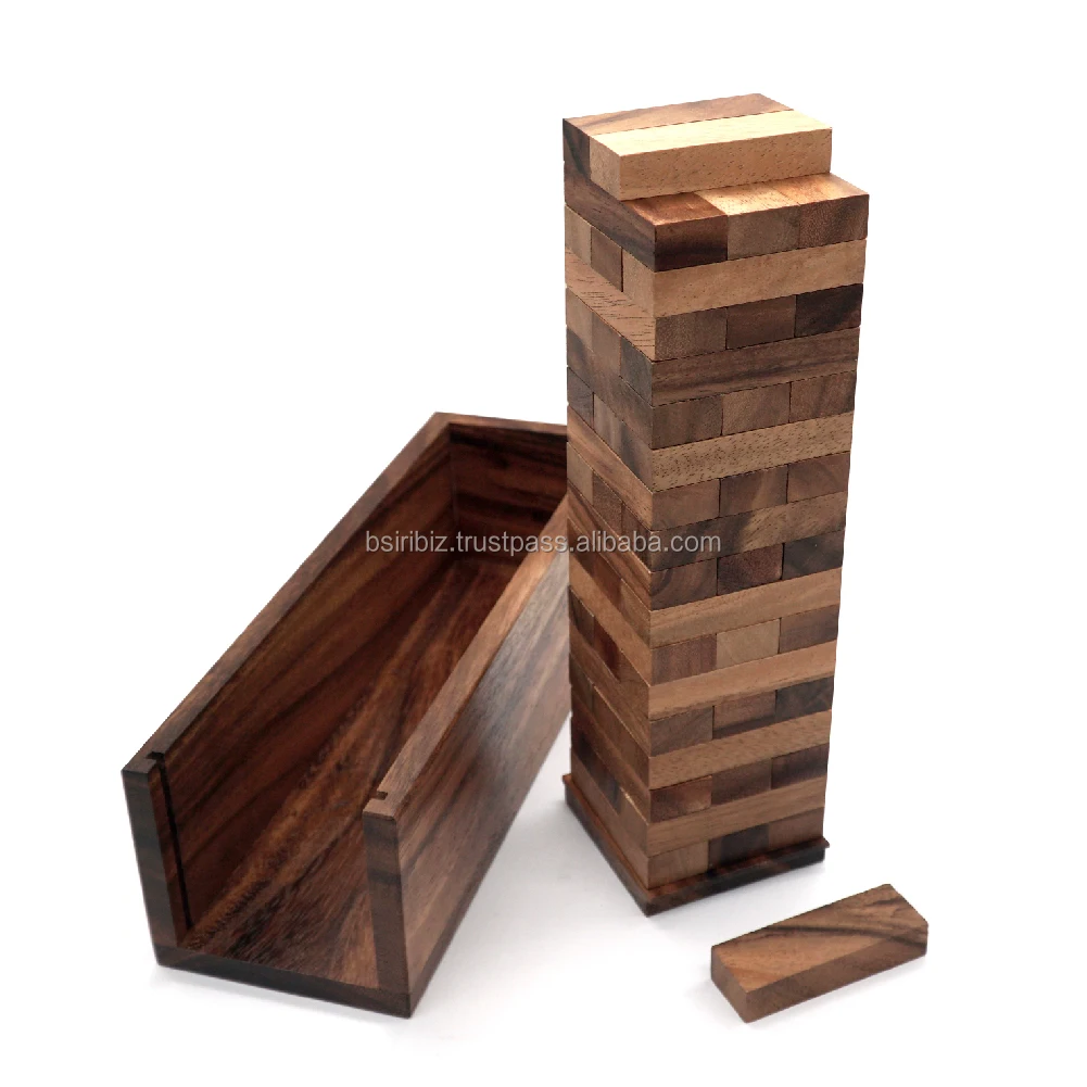 51 pcs couleur en bois blocs tower empilement jeu classique Tumbling Jenga Building