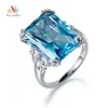 14K White Gold Luxury Diamond Wedding Anniversary 13 Carat Swiss Blue Topaz Ring
