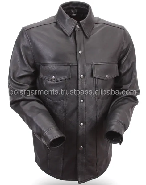 long sleeve leather shirt mens