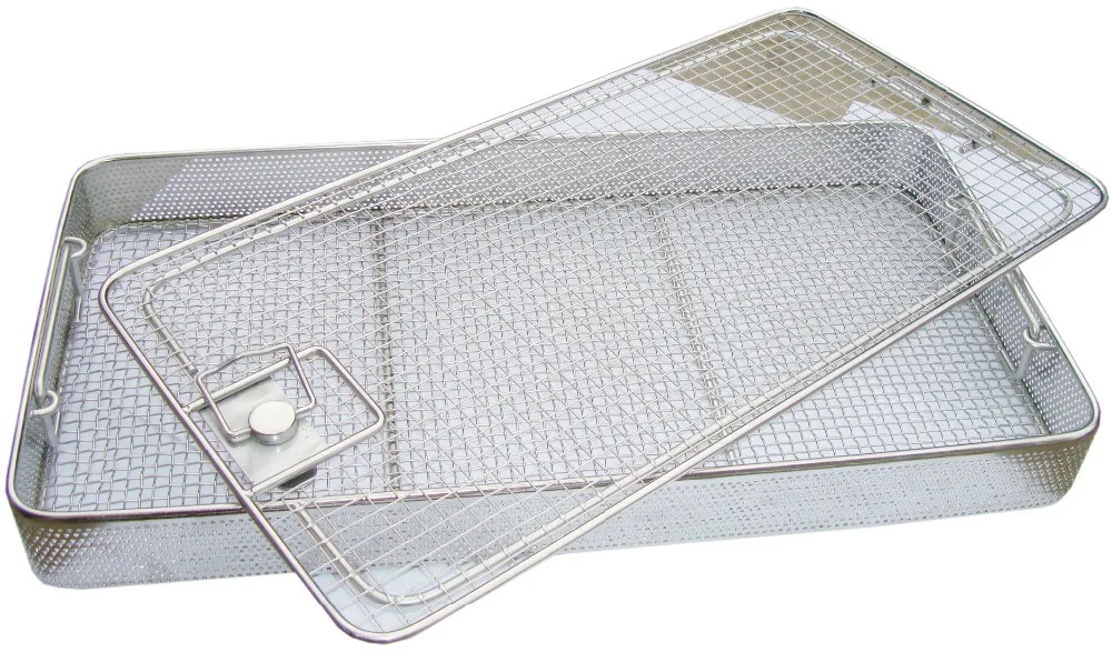 Wire Mesh Tray With Drop Handles Medical Sterilizing Basket