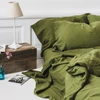 Stonewashed Linen Sheet Set / Linen Bed Sheet Set in Green Moss