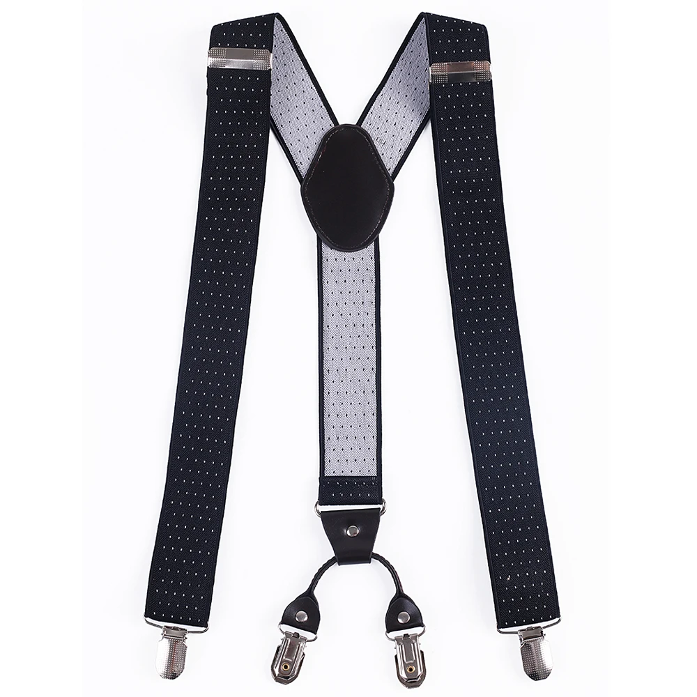 Mens Suspenders 1.4 Wide Elastic Y Shape Trouser Braces Navy and White Small Dots