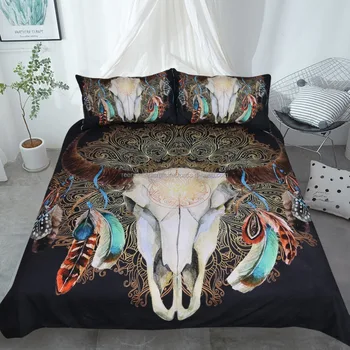 Indian Skull Horns Feathers Boho Chic Bedding Rustic Duvet Doona