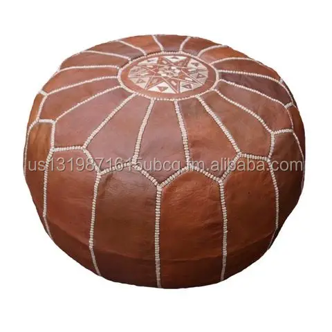 Dark Brown Moroccan Handmade Leather Floor Pouf Moroccan Handmade Leather Floor Pouf