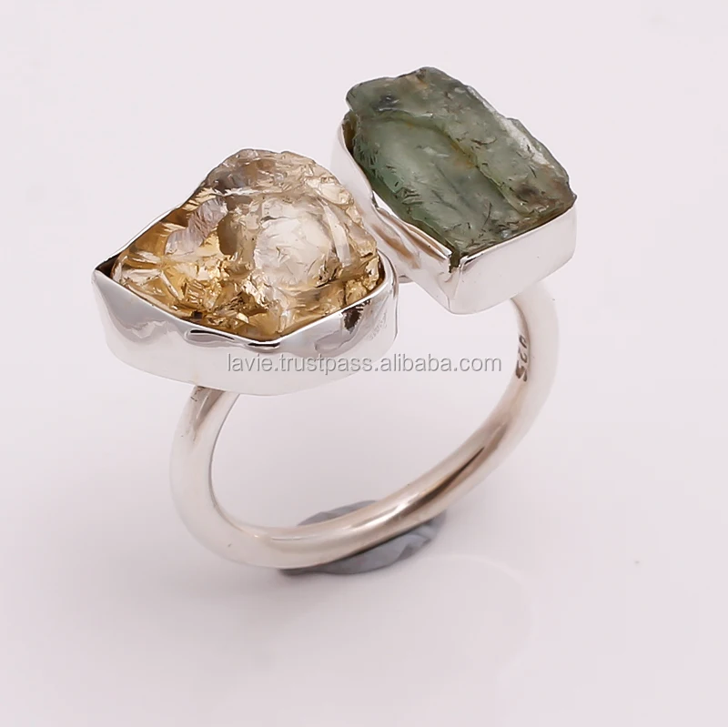 Source Impressive Two Stones Fancy Shape Natural Raw Citrine Green