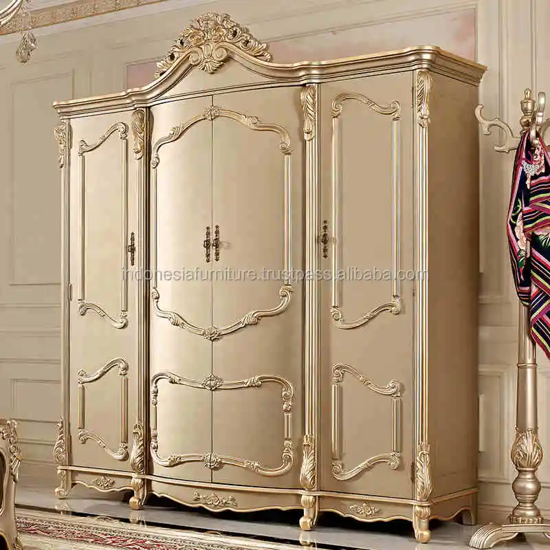 European Wardrobe 4 Door Wardrobe Carved Bedroom Furniture Lockers