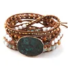 Fashion 5 Leather Wrap Bracelet,Handmade Natural Stone & glass beads bracelet,Bohemian Ocean Jasper bracelet