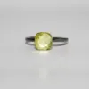 Lemon Quartz Ring Cushion Faceted 925 Sterling Silver Bezel Setting Ring