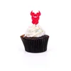 Red Opaque Acrylic Cupcake Toppers Vampire Bat with Folded Wings Engraved Cut Out Party Picks