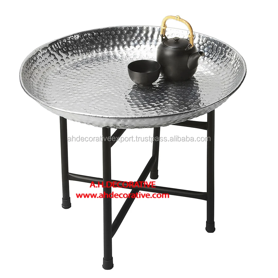 Hammered Tray Side Table View Metal Glass Round Coffee Tables