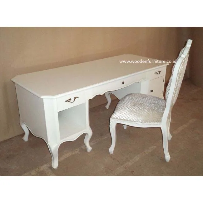 Antique Computer Desk Classic Study Table French Style Office Furniture White Painted Writing European Home Provincial