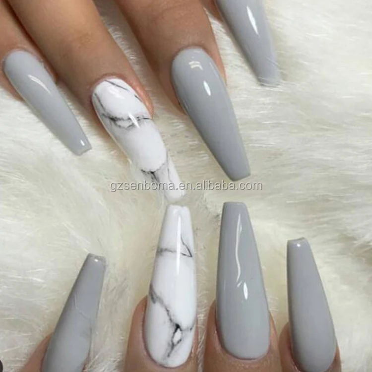 Senboma Artificial Nails Glamour Marble Nail Designs Popular Coffin Nail Buy Artificial Nails Marble Marble Artificial Nails Coffin Nail Product On Alibaba Com