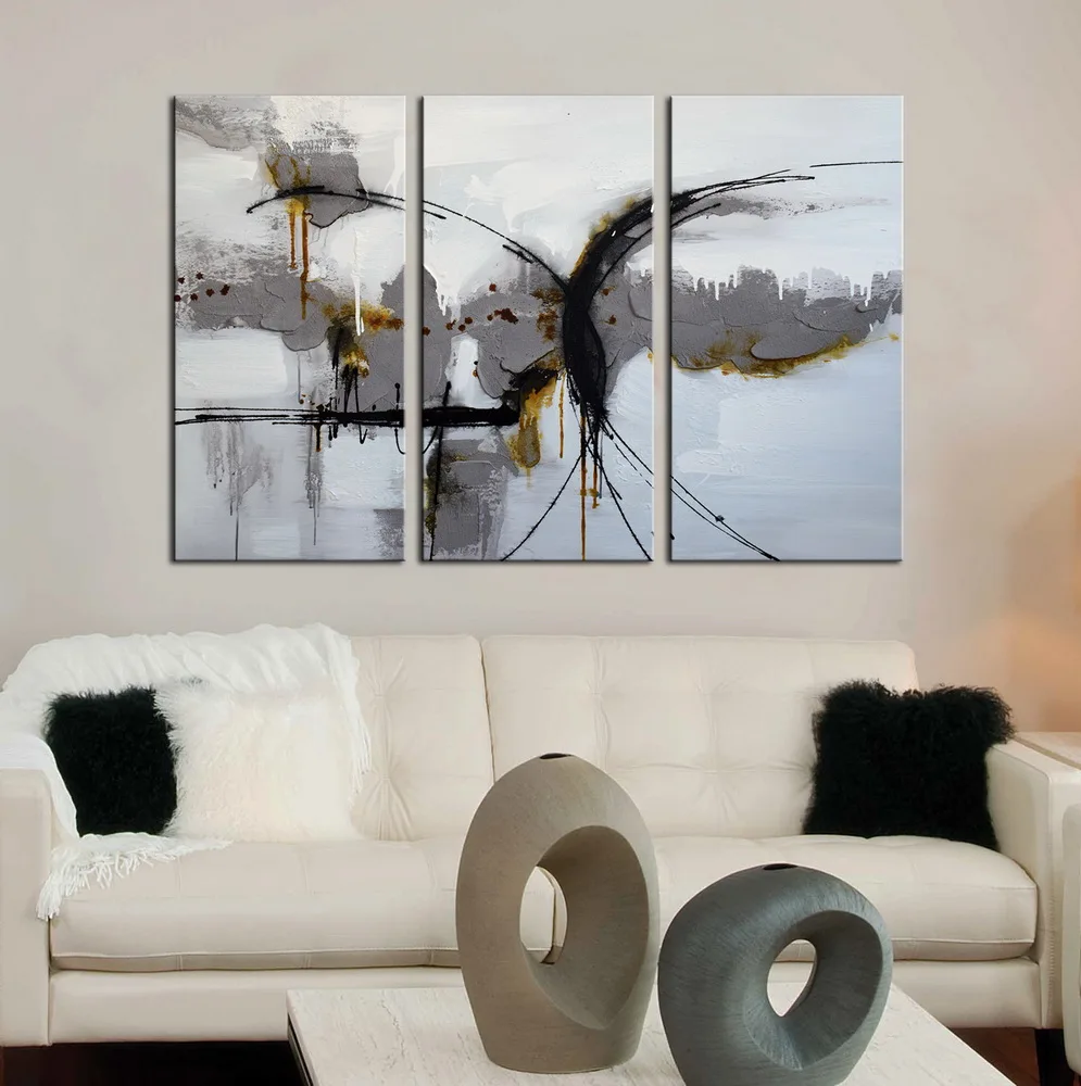 Modern Textured Abstract Black And White Themes Canvas Wall Art Oil ...