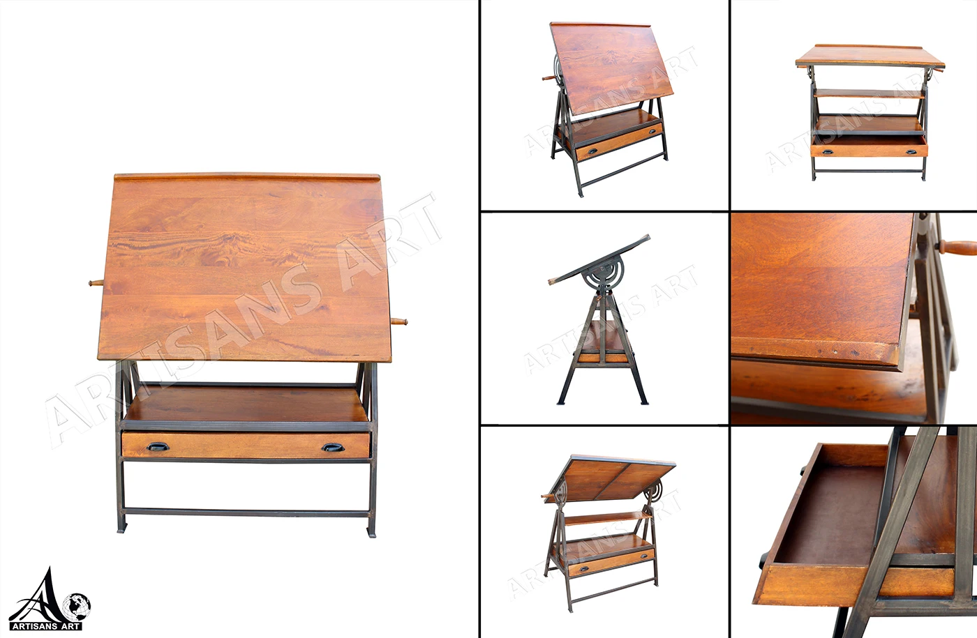 French Industrial Architect Drafting Table Modern Rustic Industrial