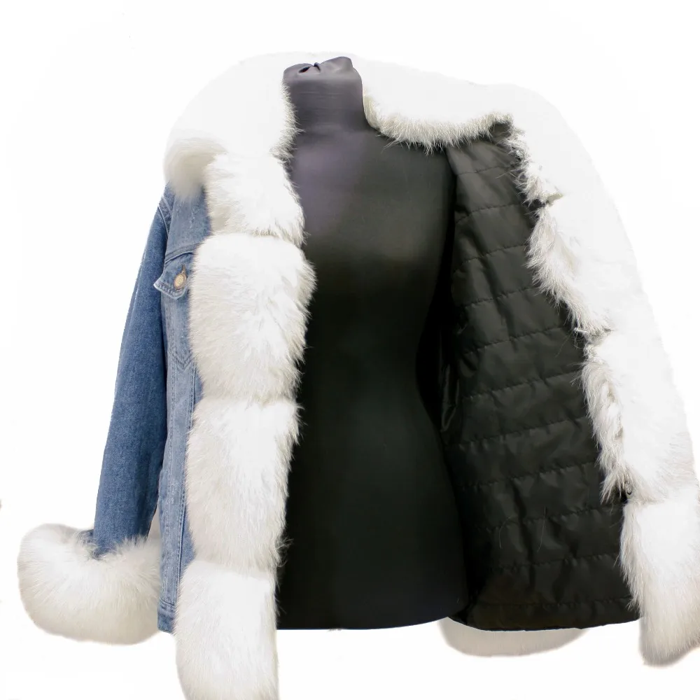 Istanbul Ladies Custom Detachable Denim Jackets With Real Fox Fur Trim