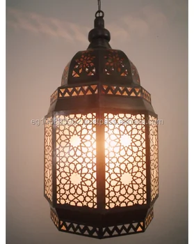 Welp B136 Grote Achthoekige Marokkaanse Lamp/lantaarn Met Wit Glas GE-13