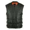New American biker full grain cow hide leather adjustable vest with concealed pockets