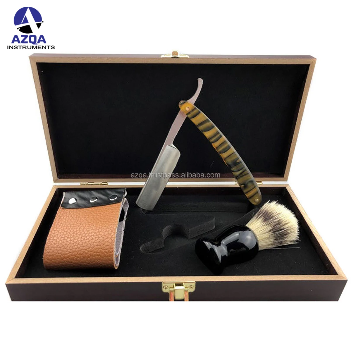 440 Steel Shaver Kit Cut Throat Straight Razor Shaving Brush Wooden