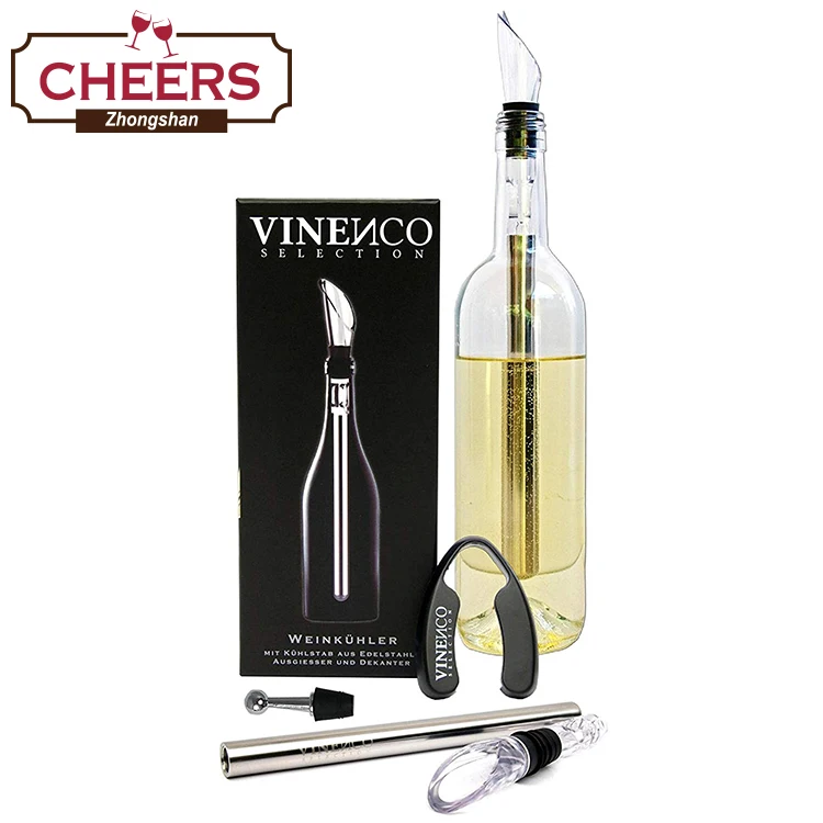 VINENCO Wine Chiller Set + Sophisticated Pourer - Stopper, Storage Pouch  New
