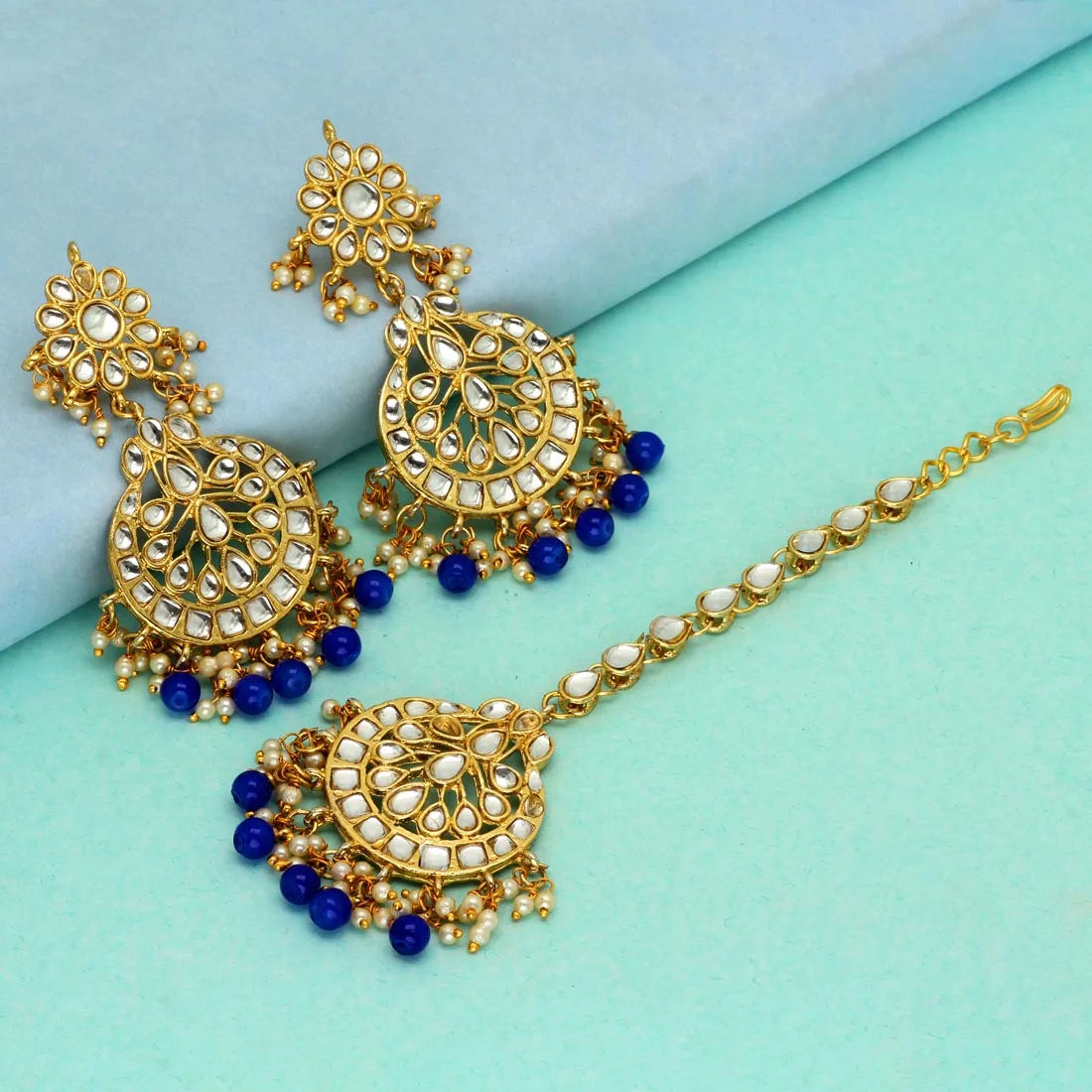 fcity.in - Satrangi Designer Kundan Earring Maang Tikka Set Jewellery Set /