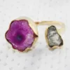 wholesale suppliers in India Natural Pink Solar Quartz, Rough Aquamarine 24k Gold Plated Ring