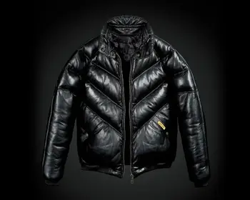 leather goose down jacket