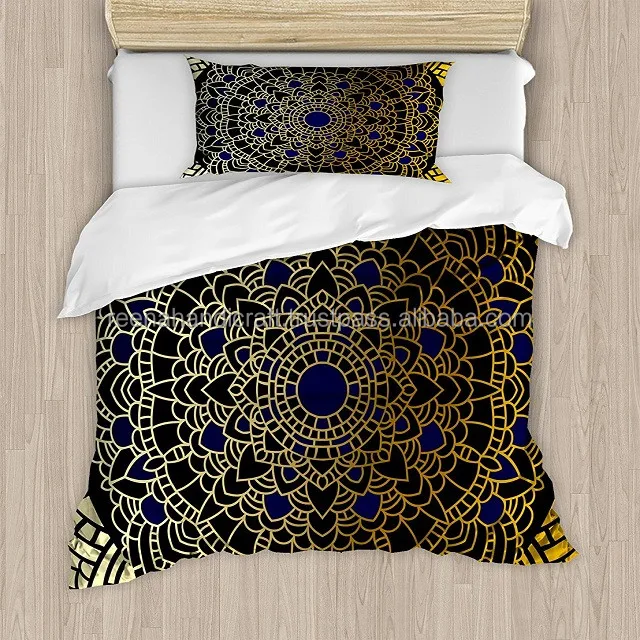 Indian Handmade Gold Mandala Twin Size Duvet Cover Set Large