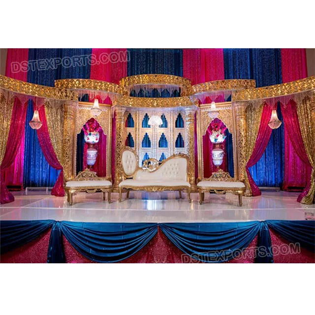 Golden Muslim Nikah Stage Decoration Muslim Walima Stage With