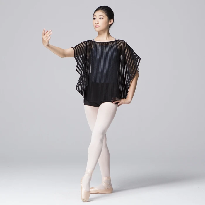 Latest Ballet Costume Flare Stripe Mesh Dance Top Women Buy Sexy