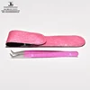 Eyelash Extension Tweezers L Type Volume 11 cm Metallic Pink Finish With Round Tail Rexine Pouch Packing