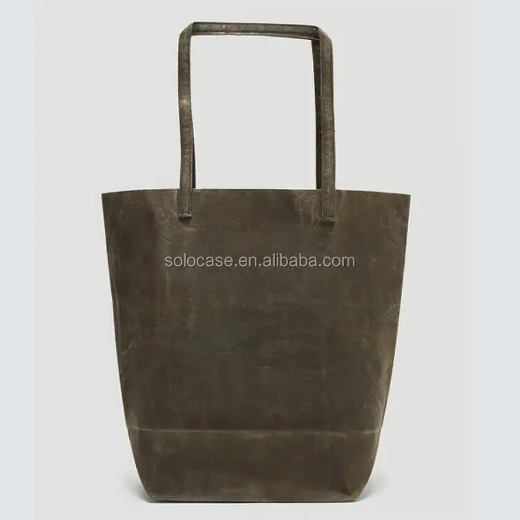 Large Waxed Canvas and Denim Cabas Tote Bag