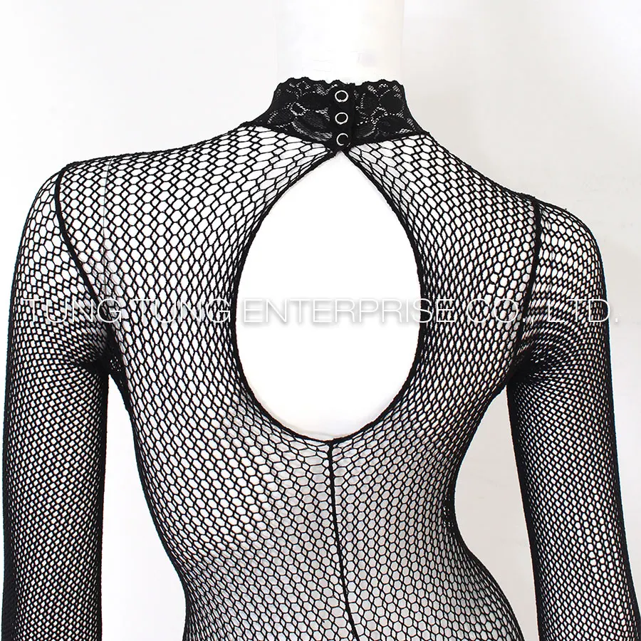Long Sleeves Lace Trimed Neckline Sexy Open Bust Lovely Girl Body