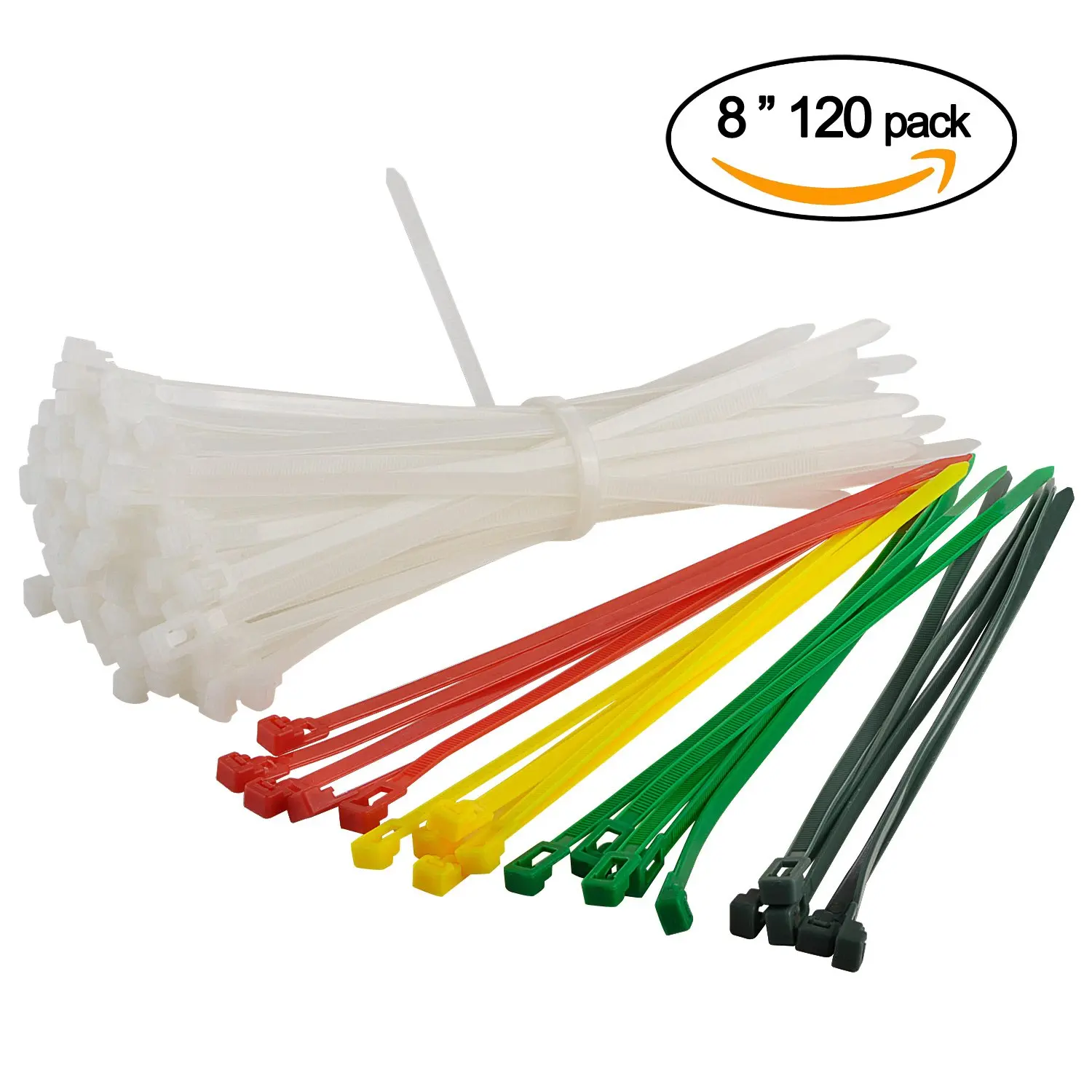 BagTu 100pcs Nylon Cable Ties 8 Inch Multi-Purpose Self-Locking Zip Ties 50pcs White Single-use Ties and 50pcs Black Reusable Ties