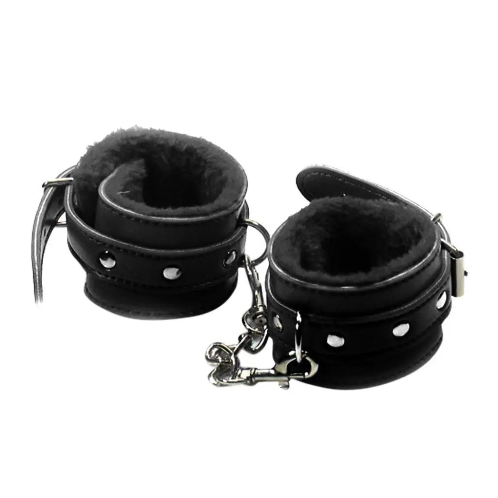 Auwer Adjustable Handcuffs Plush Furry PU Leather Slave Wrist & Ankle Handcuffs Hand Restraints Toy For Flirting Game