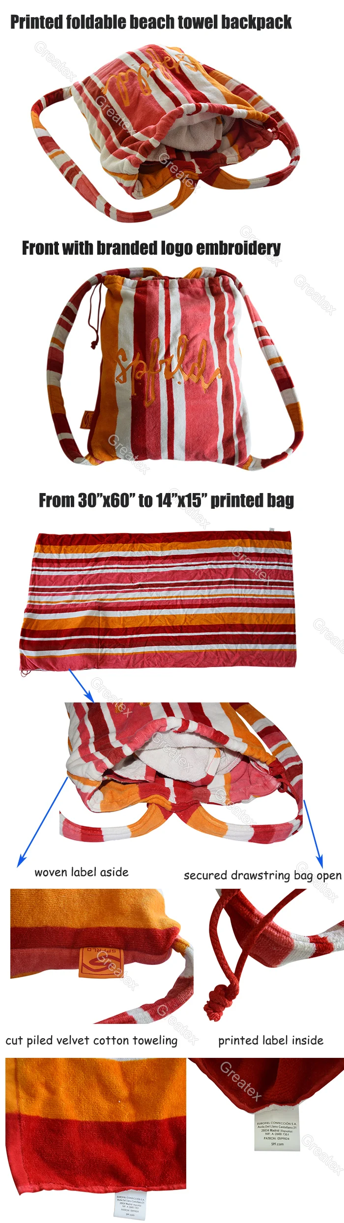 drawstring towel backpack