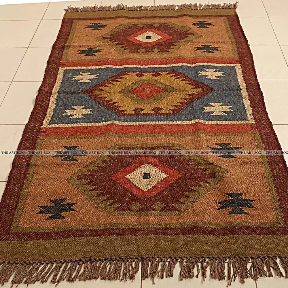 Rug Living Room Indoor Multi Color Wool Jute Dhurrie Area Rug Living Room Indoor Multi Color Wool