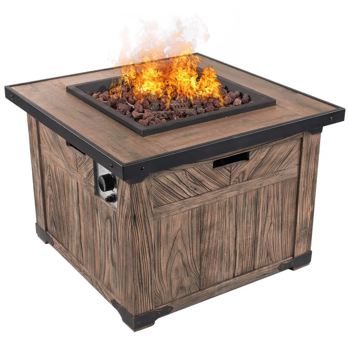 Buy DIAN 29” Outdoor Patio Gas Fire Pit Wicker Propane Gas Fire Table Lava Rock Table Top Fire Pit