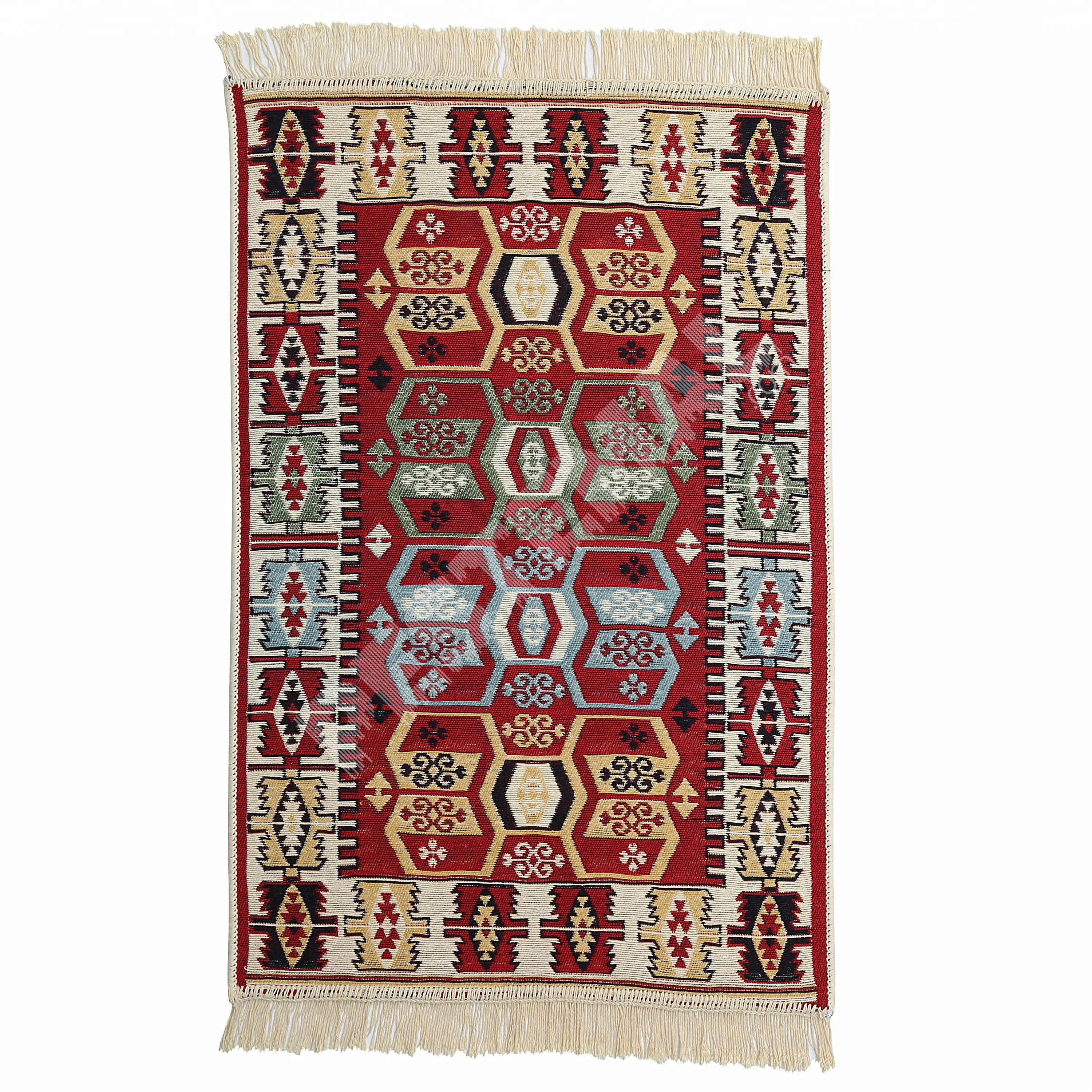 Significantly Turkish Symbols Patterned Hand Woven Rug Kilim And