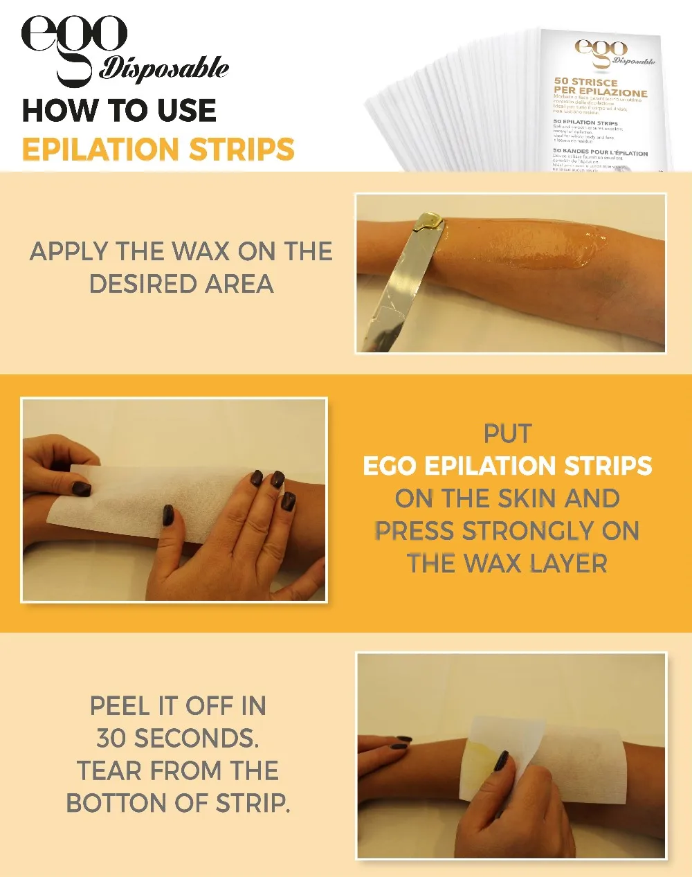 Epilation Strips 50 Pcs Hair Removal Strip Spunlace Italy Ego