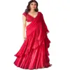 Traditional And Red New Ruffle Wedding Wear Saree Indian Georgette Designer Party wear Lace Work